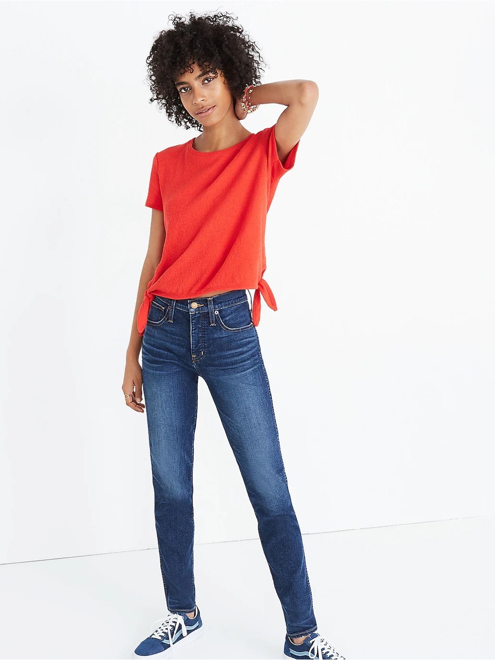 Madewell Red Textured Side-Tie Short Sleeve Top Size Large